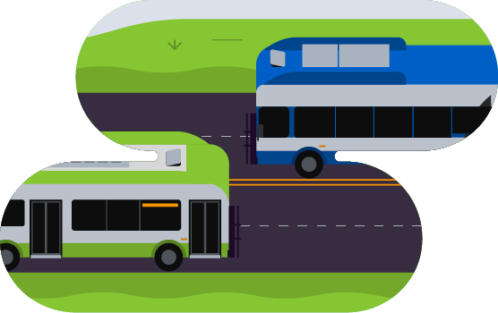 Illustration of two busses on a road